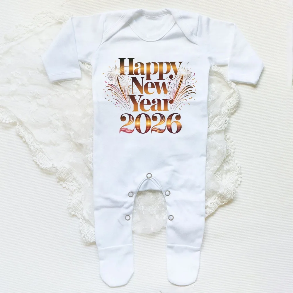 بلدي السنة الجديدة الأولى 2026 طباعة الطفل ملابس خاصة سنة جديدة سعيدة الوليد Babygrow الزي الشتاء الرضع ملابس خاصة طويلة الأكمام رومبير