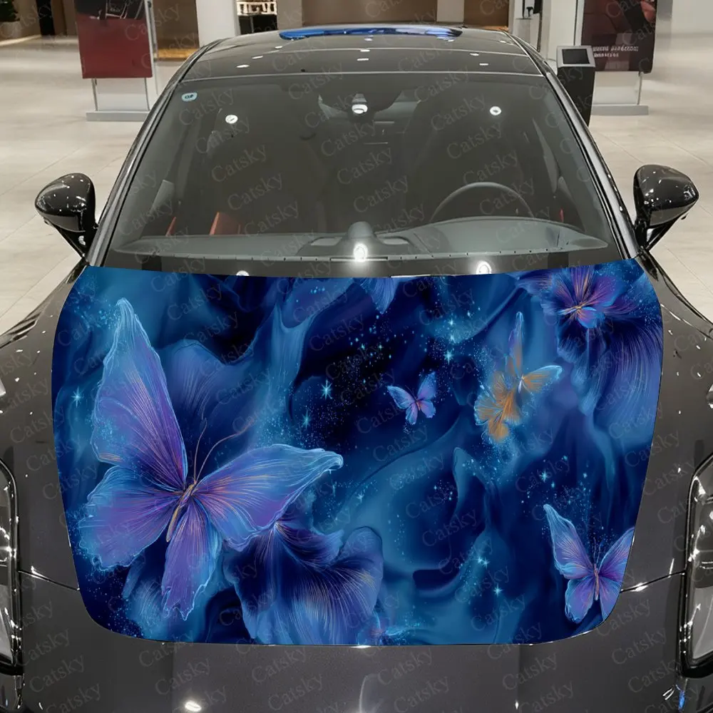 

Colorful Butterfly Cluster PVC Car Hood Wraps, Self-Adhesive Waterproof Car Bonnet Decal Sticker, Car Decoration Protection Stic