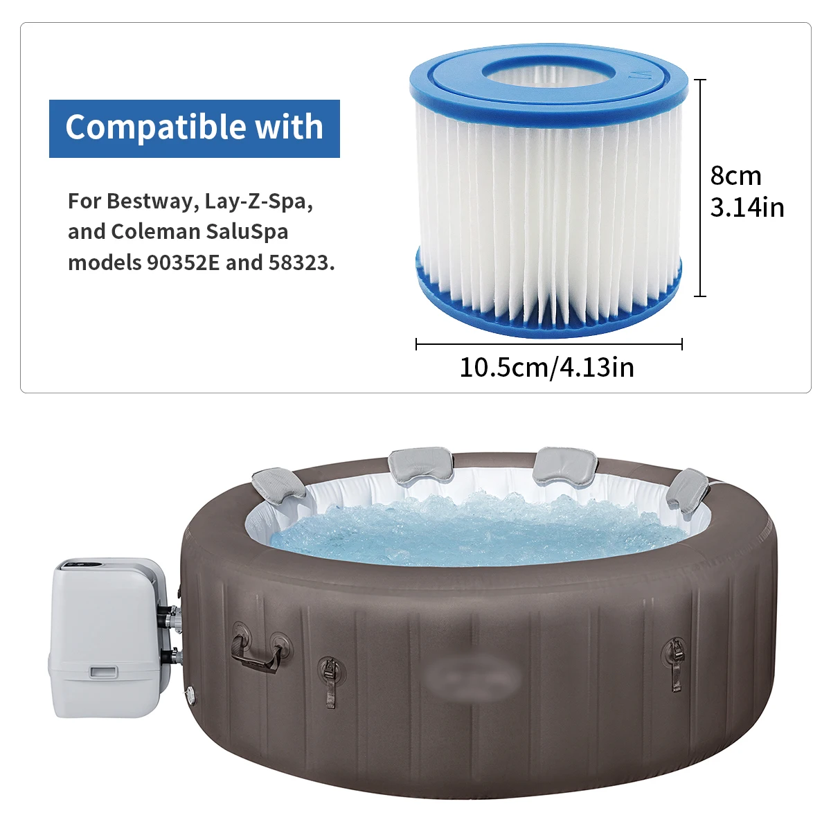 58323 Type VI SPA Filter For Bestway LAY-Z-SPA Hot Tub 60001 6001M 6001G 6001K 6001H 6001V, For Bestway SaluSpa Hot Tub image 2
