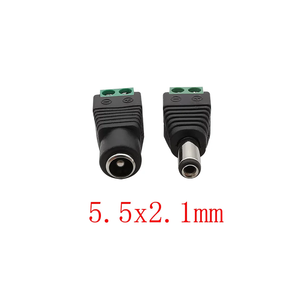 10Pcs DC 12V 5.5x2.1mm/5.5x2.5mm Male Female Connector Solderless Screw Terminal DC Power Plug Socket for LED Light CCTV Camera