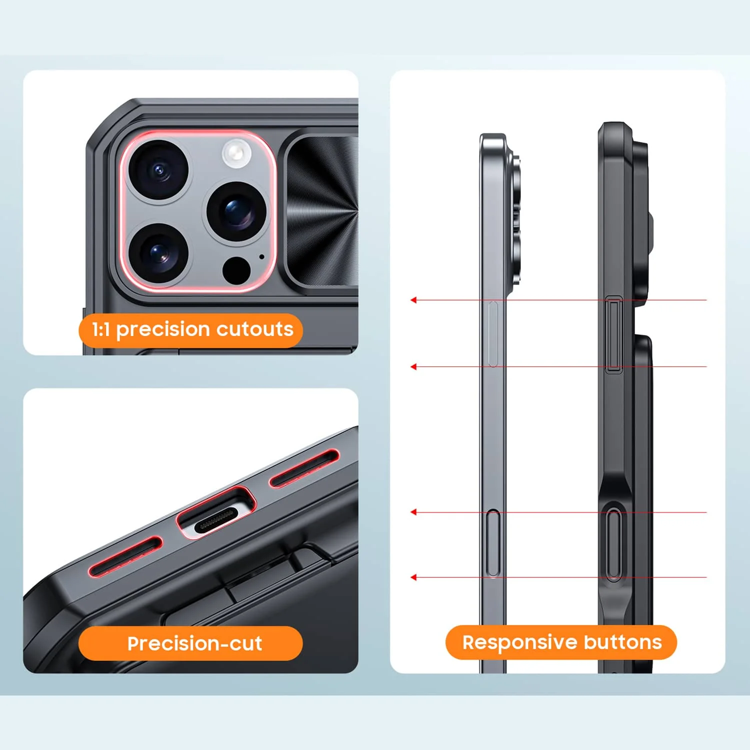 WEFOR dla iPhone 18 17 16 15 Pro Max Etui Portfel na 3-4 Karty z Podstawką, Przesuwaną Osłoną Kamery, Paskiem na Nadgarstek, Wytrzymałe i Odporne na Wstrząsy — zdjęcie produktu 2