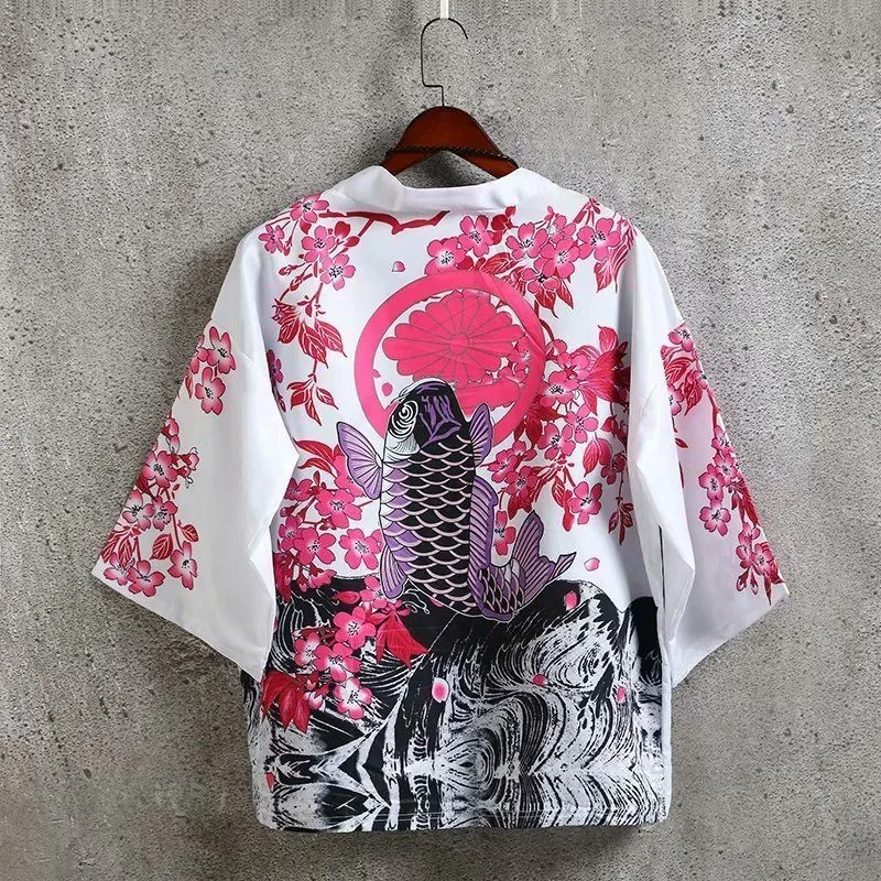 كيمونو صيفي قصير الأكمام للرجال والنساء ملابس الشارع اليابانية زي الساموراي معطف هانفو تانغ سترة علوية للرجال #4