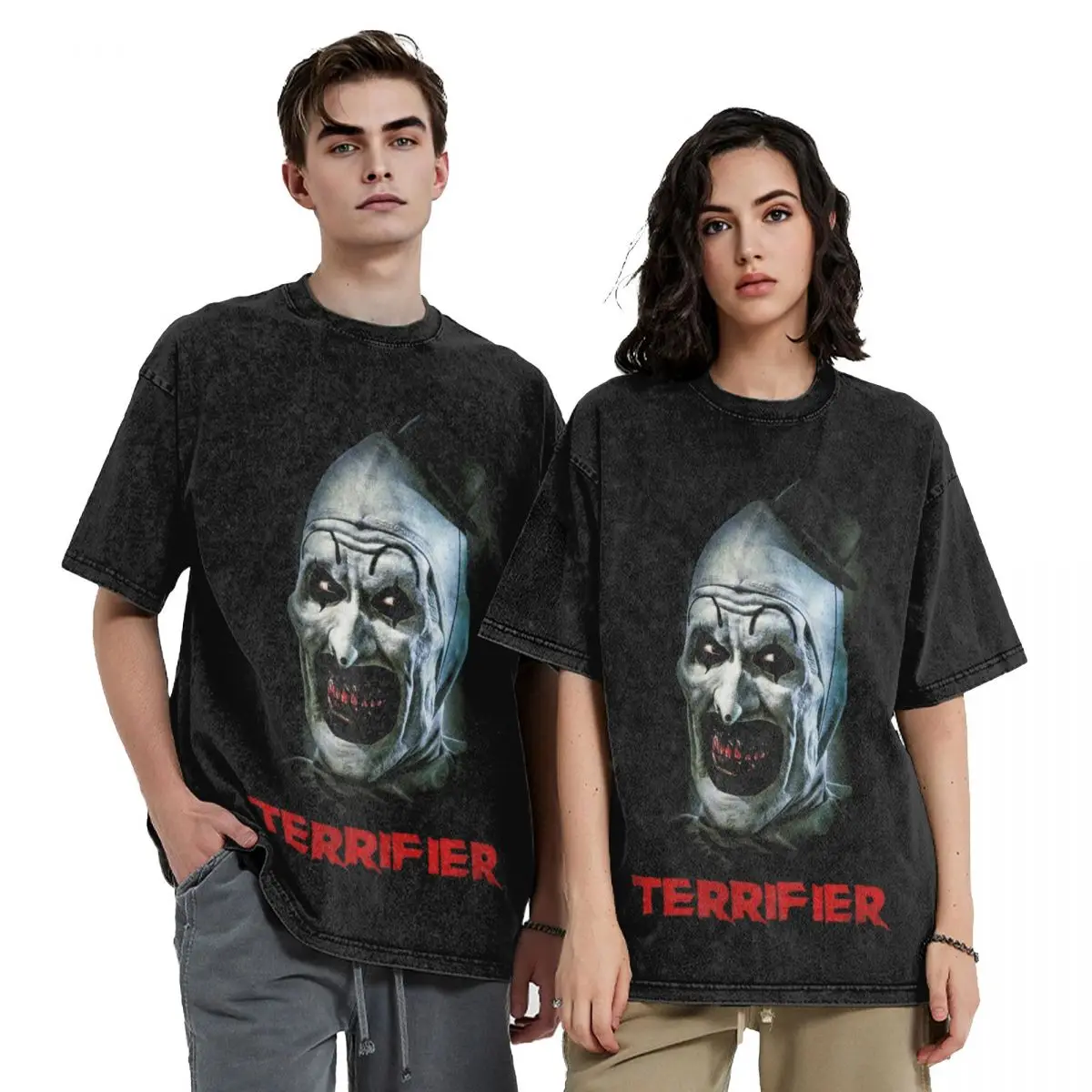 Terrifier Art The Clown T Shirt Hip Hop Washed Short Sleeve Harajuku T-Shirts Vintage Men Women Tops Streetwear Summer Tops Tees