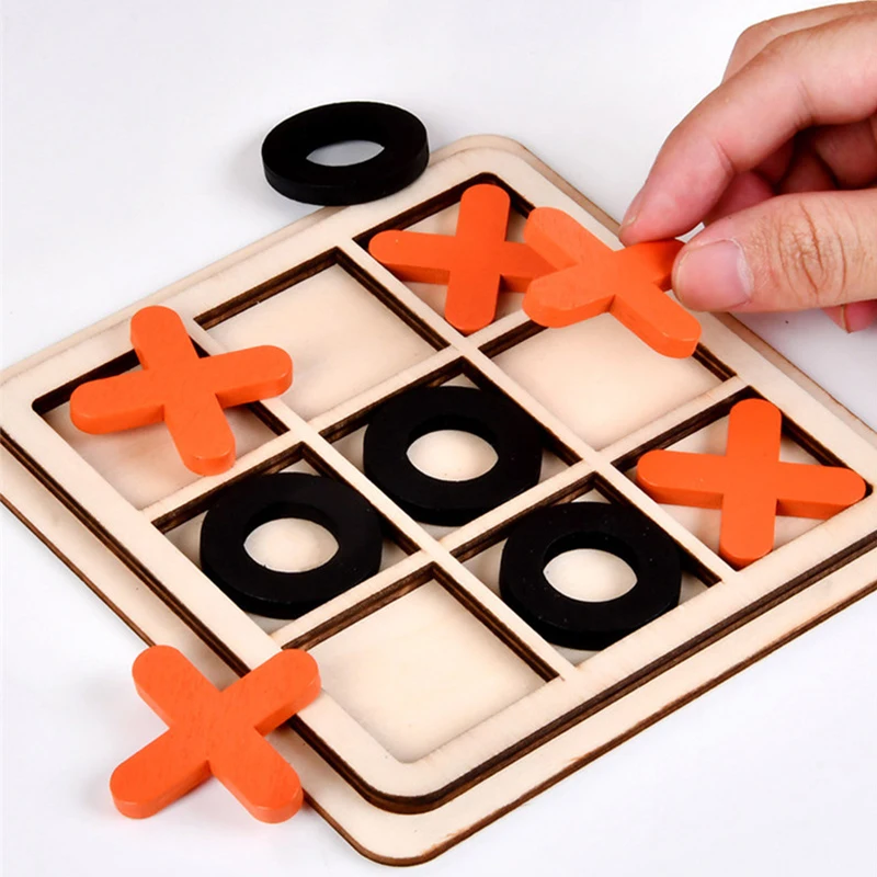 Wooden XO Tic Tac Toe Game Mini Chess Board Interaction Puzzle Training Montessori Educational Toys Gift for Kids Boy Girl