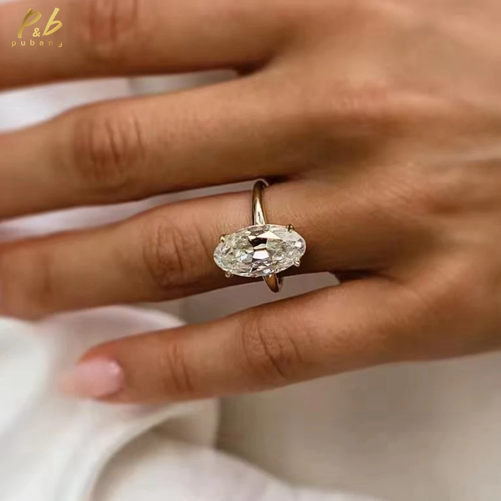 

PuBang 3EX VVS1 D Color 9.5 Carat Real Moissanite Diamond Old Mine Oval Cut 14K Solid White Gold Solitaire Donut Band for Woman