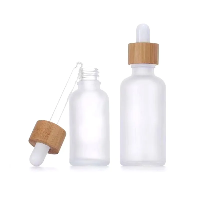 5ML-100ML Wood Frosted Glass Dropper Bottle Essential Oil for Cosmetic Skin Care Pipette Container Bottles with Bamboo Lid