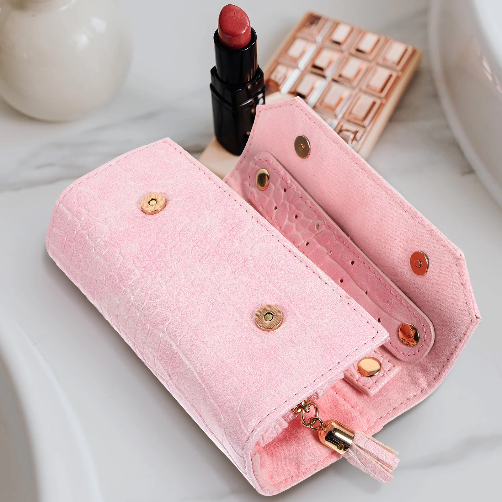 

Jewelry Storage Roll Bag Travel Organiser Small Bags Flannel Jewellery Pouch Necklace Holder Case for