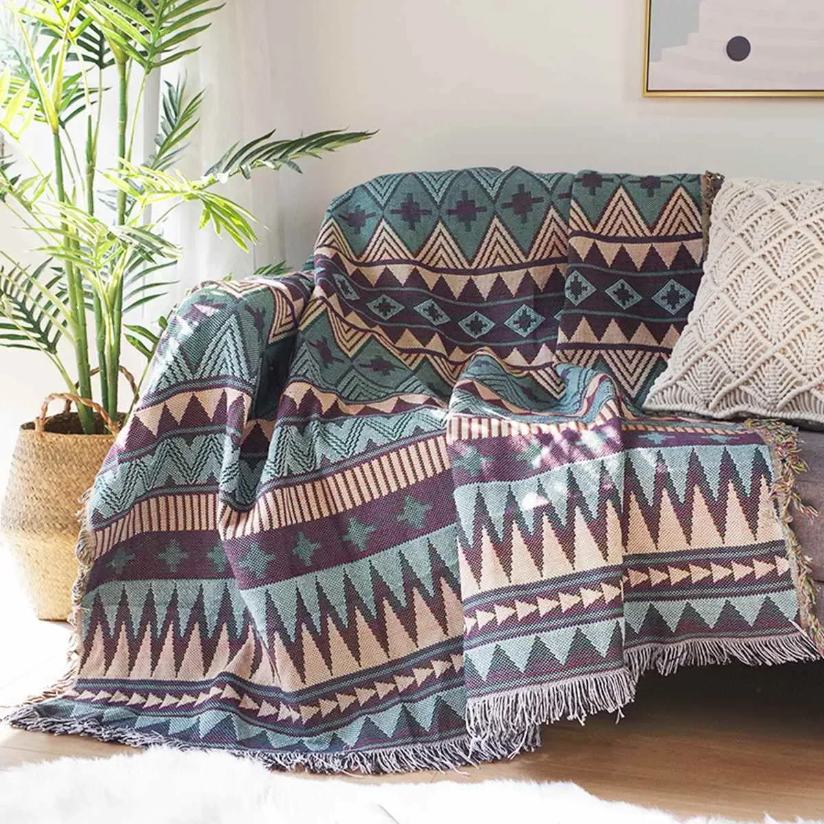 

Bohemian Knitted Chair Lounge Sofa Throw Blanket With Tassel Bed Plaid Tapestry Bedspread Women Outdoor Beach Sandy Towels Cape