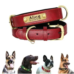 Customized Dog Collar Leather ID Nameplate Soft Padded Dogs Collars Free Engraving Name for Small Medium Large Dogs Adjustable