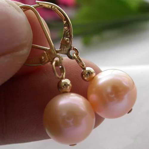 

Favorite Pearl Jewelry,11mm Pink Round Freshwater Pearl Earring,Gold Plated Dangle,Charming Wedding Birthday Party Lady Gift