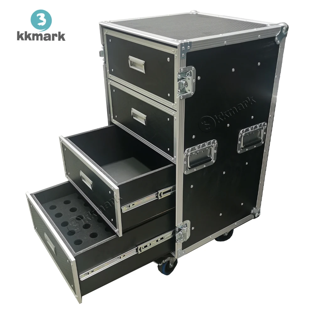 KKM4D16UCDC Office Transport Desk Aluminum Tool Tour Box Road 8U Rack Space Microphone 4 Drawers Flight Case