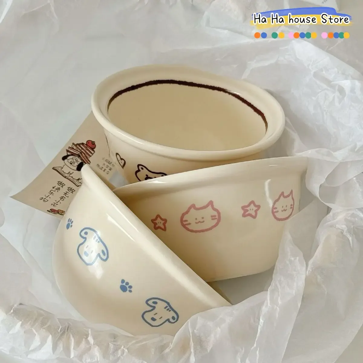 Cuenco de línea de gato de estilo coreano para niños, cuenco de cerámica mate de gran capacidad, cuenco de sopa para desayuno, cerámica resistente a altas temperaturas