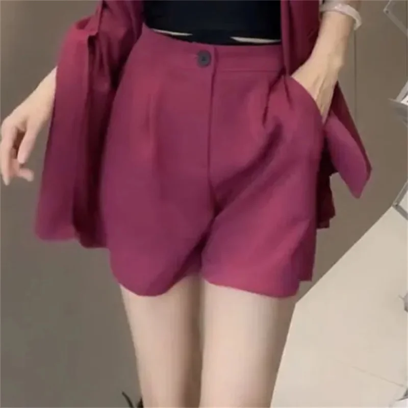 Traje sencillo de moda para mujer, pantalones cortos sueltos y finos, Blazer de dos piezas, color morado y negro, novedad de verano 2022