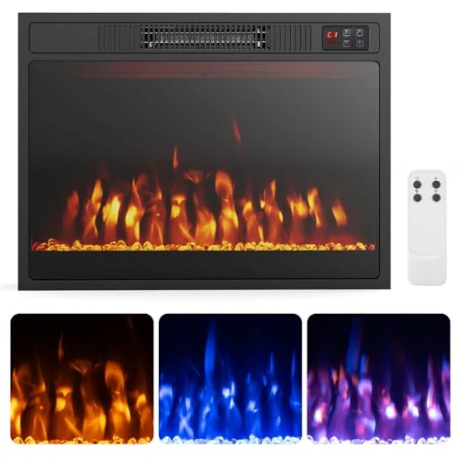 

23 Inches Electric Fireplace Insert with Remote Control for Living Room and Bedroom Heating 750W 1500W Adjustable Flame Color a