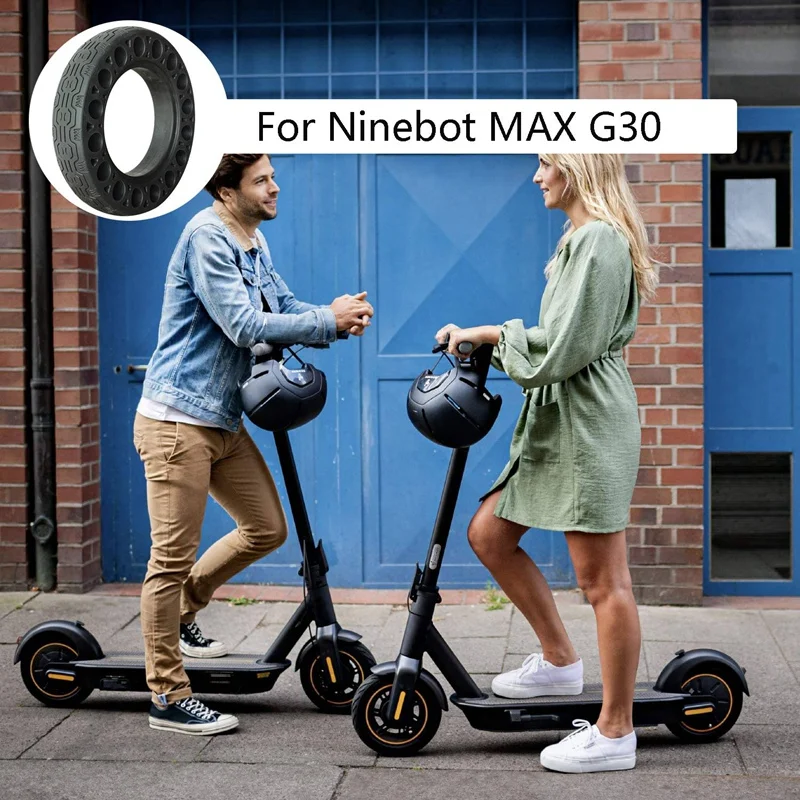 2X 10 Inch Rubber Solid Tires For Ninebot Max G30 Electric Scooter Honeycomb Shock Absorber Damping Tyre Black