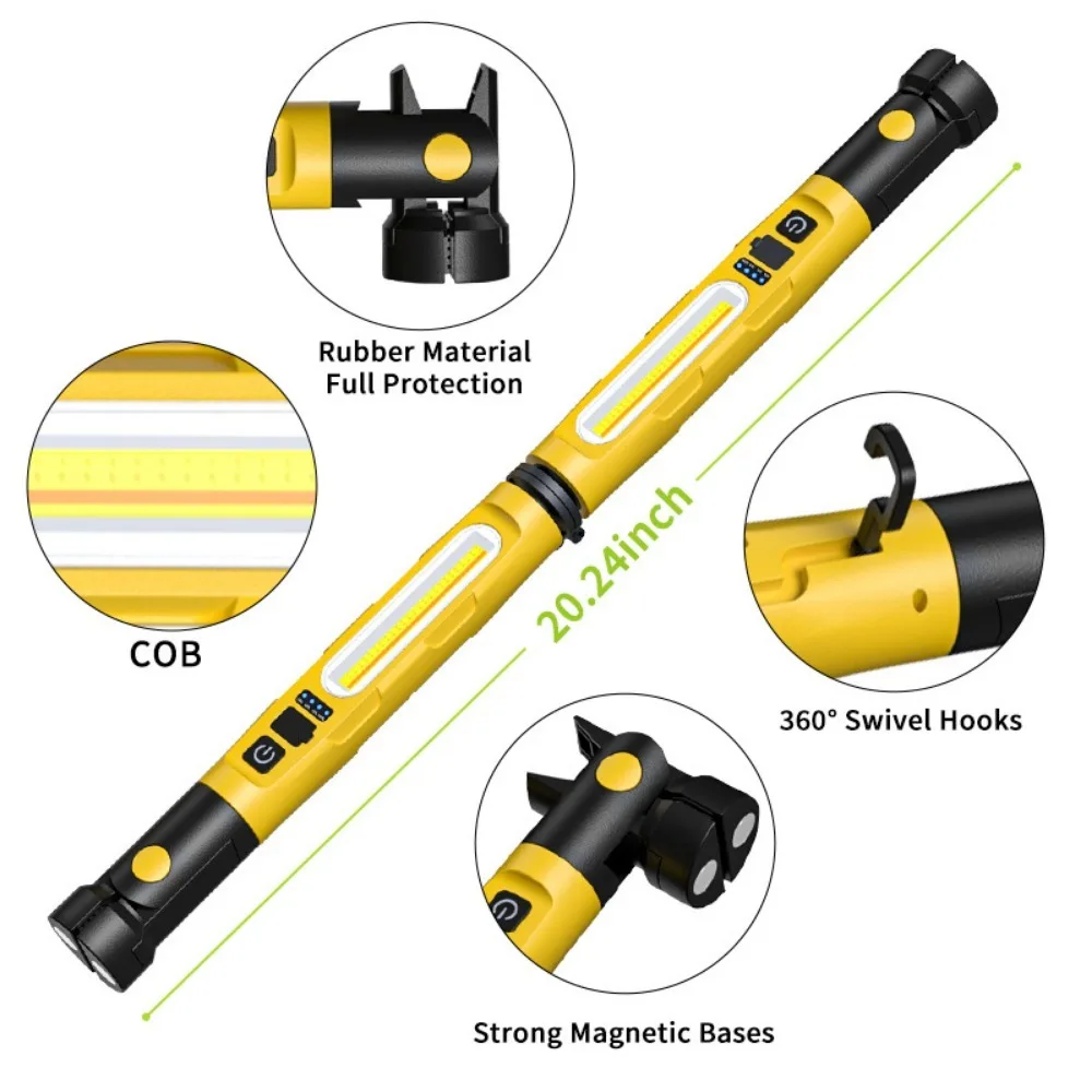 Bild 4: 3000 Lumen Tragbare Magnetische COB-Arbeitsleuchte Typ-C Wiederaufladbare Leistungsstarke LED-Taschenlampe mit Haken für Notfall-Autoreparatur