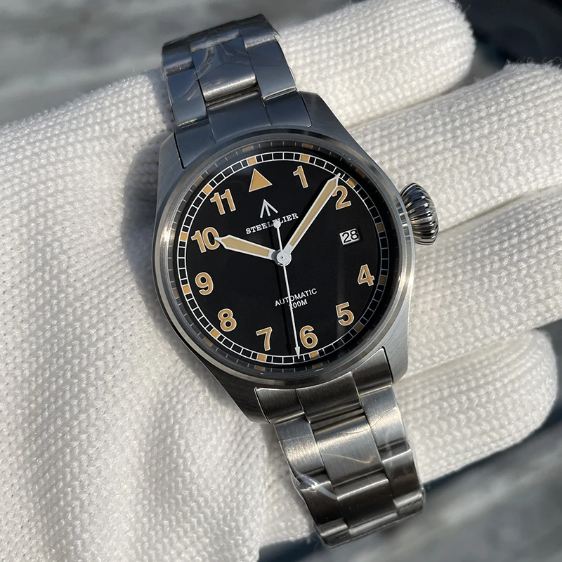 STEELFLIER Orologio da sub da uomo 39mm Orologio da polso meccanico automatico pilota 20Bar Impermeabile C3 Specchio zaffiro luminoso NH35