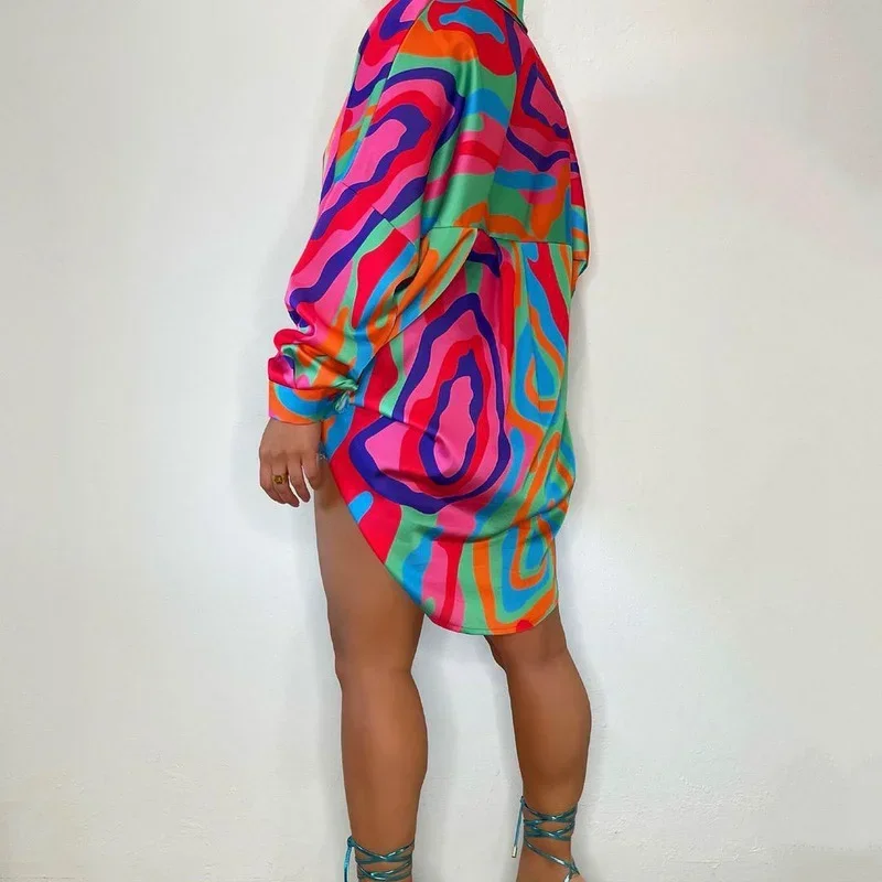 KEXU التعادل صبغ كم طويل واحدة الصدر قميص نمط المرأة اللباس 2 فساتين بلوزة الموضة الصيف