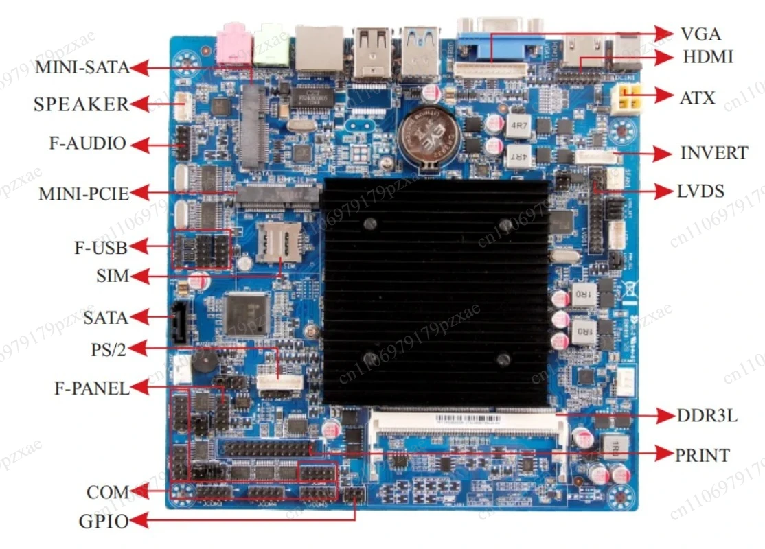 J1900 Mini‑ITX Motherboard, Supports LVDS RS232 Gigabit Ethernet, WIFI and 4G Module, Compatible with WIN11 System
