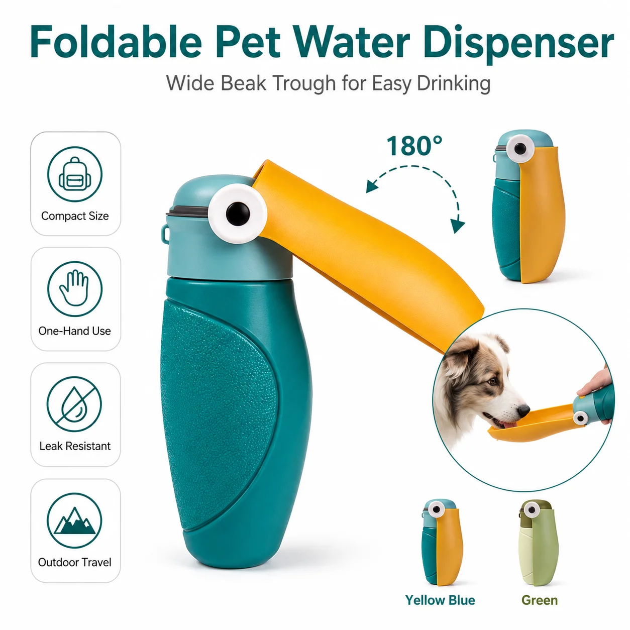 Tragbare Faltbare Haustier-Wasserflasche Tukan-Design Auslaufsicher Reise-Trinkbecher für Hunde und Katzen