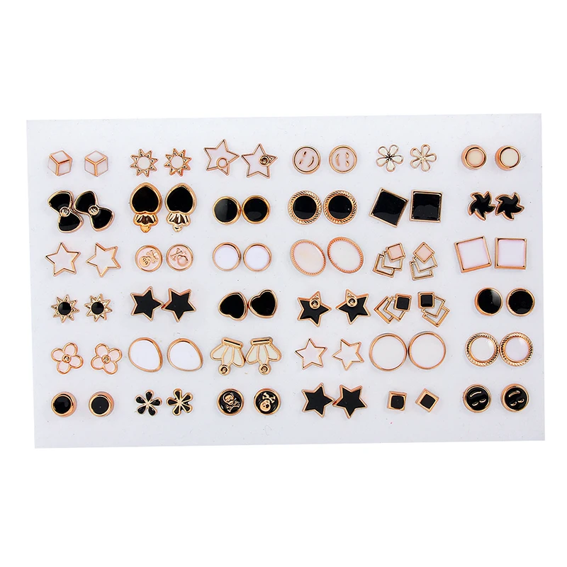 36Pairs Mixed Styles White Black Enamel Geometric Animal Plastic Stud Earrings Set For Women Girls Jewelry Gifts