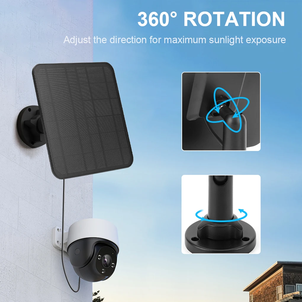 10W Solar Panel Micro USB & USB-C Port Solar Charging Panel 9.8 Ft Charging Cable 360°Adjustable Mounting for Security Camera