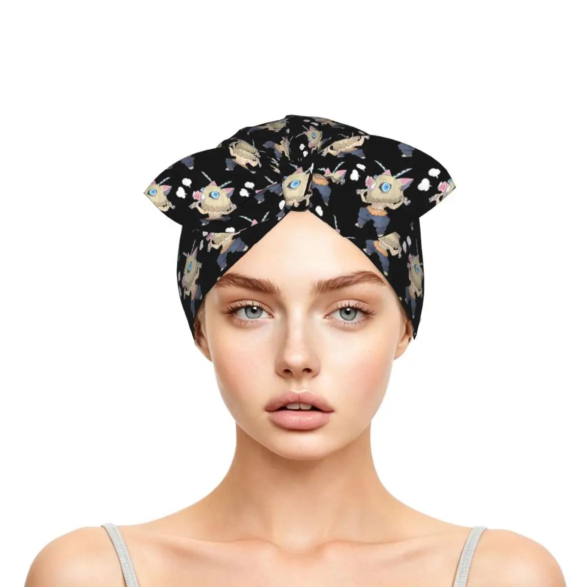 Slayer Demon Anime Teams Sleep Bonnet Double Layer with Adjustable Bow, Reversible Hair Cap for Curly Braids Hair