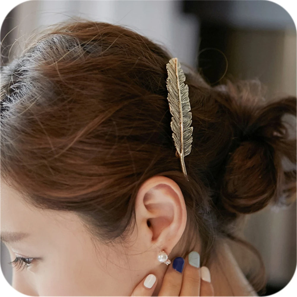 New Alloy Vintage Hair Clip Feather Leaf Shape Barrette Metal Hairpins For Women Lady Headwear Hair Accessories