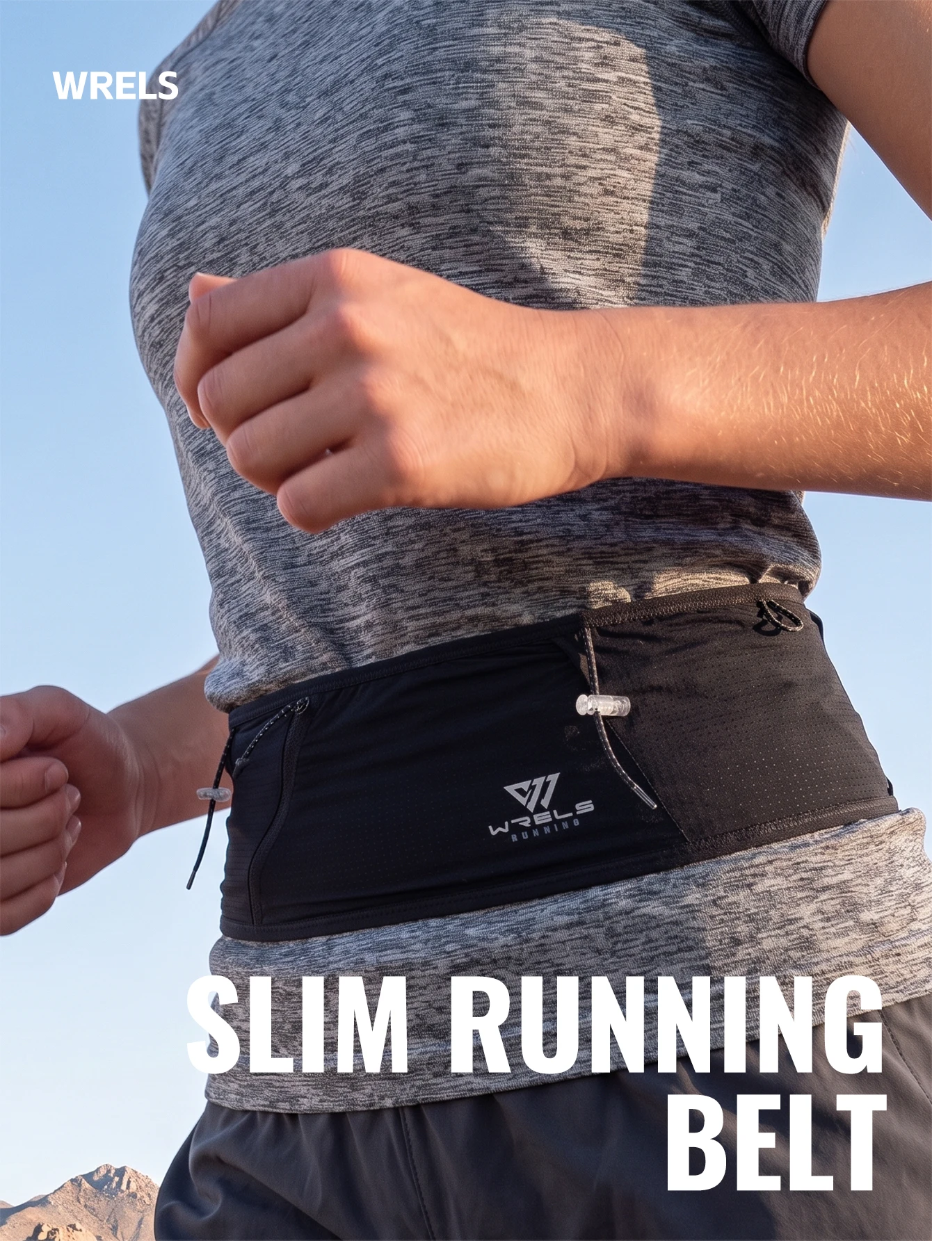 WRELS Laufgürteltasche, atmungsaktiver, schmaler Trainingsgürtel, verstellbar, rutschfest, für Outdoor-Sportarten, Wandern, Herren, Damen, Fitness, Aufbewahrungstasche – Detail 1