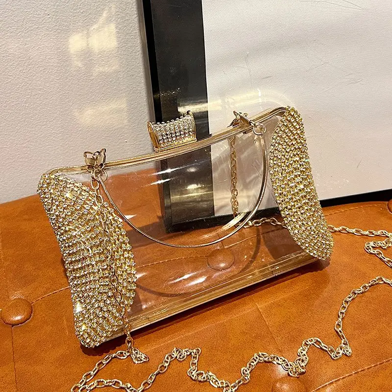 Borsa per banchetti di nuovo stile con intarsio di diamanti, abito elegante, borsa con manico a catena