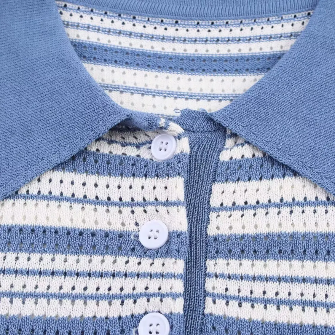 カジュアルポロシャツ レディース ニットトップス 半袖 ストライプ 襟付き ゆったり 快適 通勤スタイル 2025年秋 ファッション