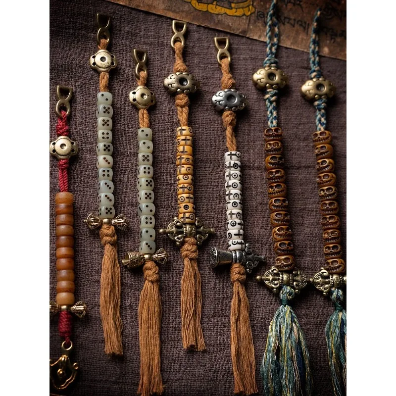 Authentic Fine Handmade Tibetan Standard Counter Charm Yak Camel Bone Side Hanging Tassel Bracelet Prayer Beads Small Element