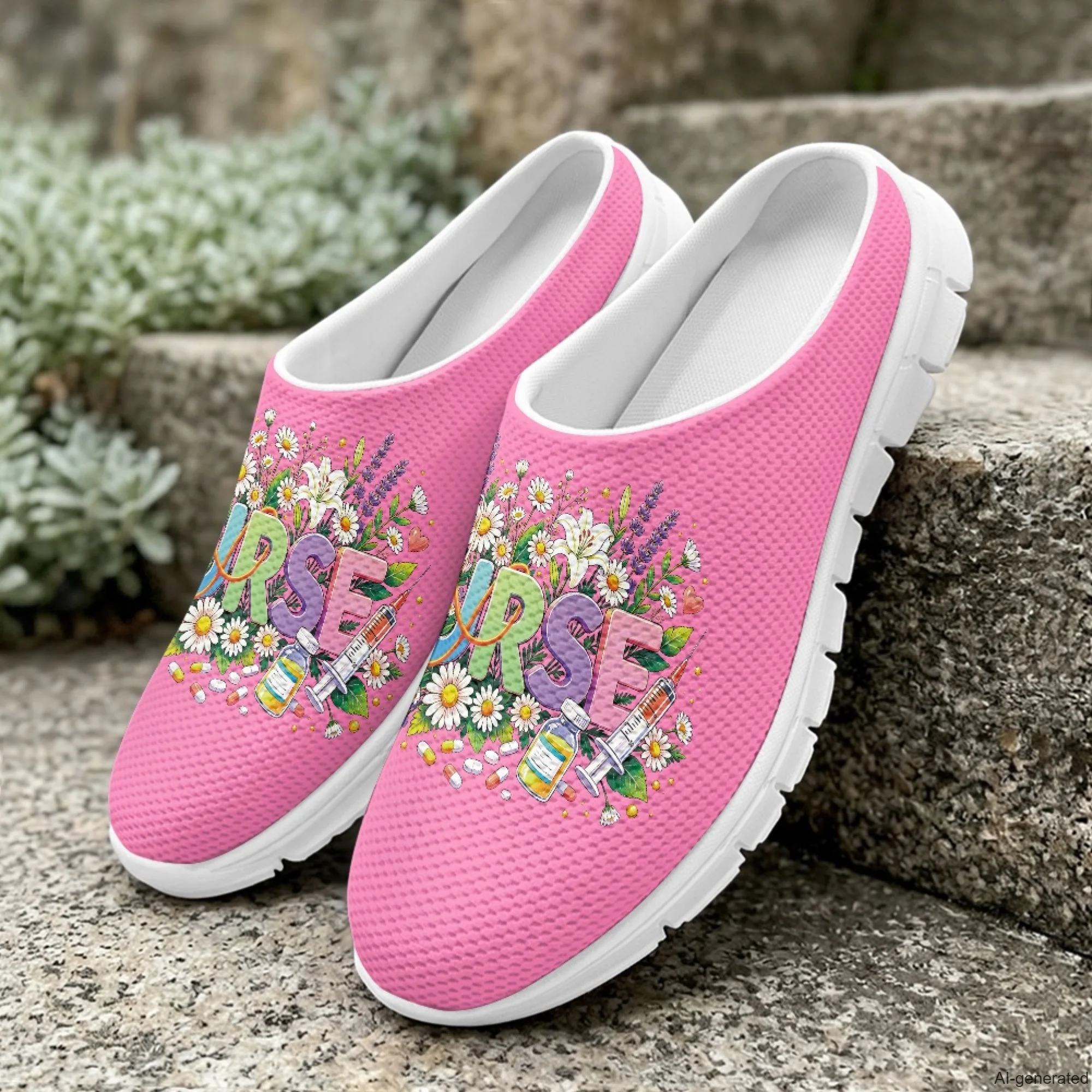 XIXIRIMIDO Casual Shoes Medical Pattern Nurse Shoes Versatile Sports Women's Slippers Breathable Mesh Men's Walking Shoes 35-48