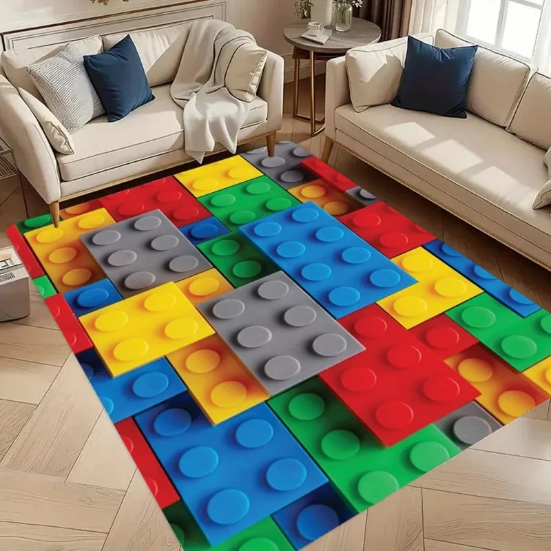 VIKAMA Colourful Building Block Children Rug For Children Bedrooms Living Rooms Noise-Reducing and Machine-Washable Home Decor