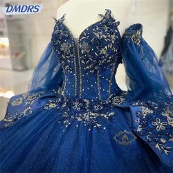 Elegante sem alças princesa vestido de baile encantador quinceanera vestido romântico 3d flores apliques com capa doce 16 vestido de