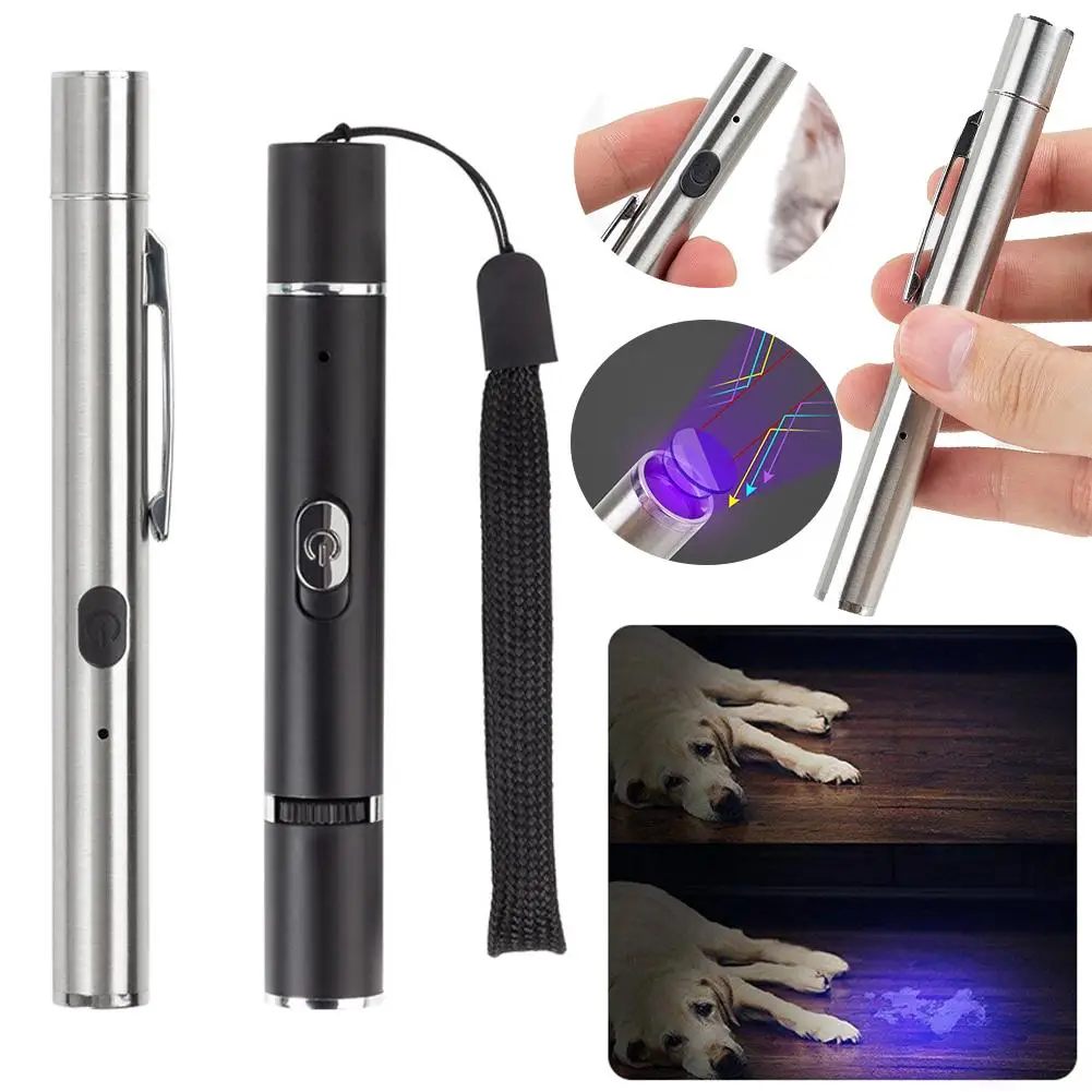 365nm UV Luce Nera Penna Torcia Elettrica USB Ricarica Soldi Cibo Macchie di Animali Domestici Invisibile Tinea Minerale Lam Legno Gatto Marker Perdite Inchiostro J5J1