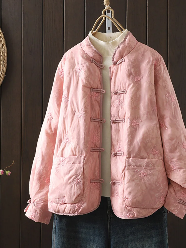 

Women's Loose Casual Embroidered Cotton Jacket New Chinese Style Winter New Button Retro Artistic Ethnic Cotton Coat