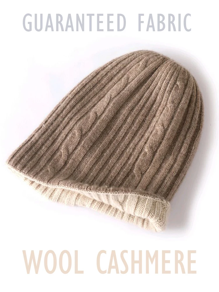 Sprzedaż Cashmere czapki nowe mody podwójna warstwa kabel dzianiny odwracalne Unisex czapki mieszanka wełny Bonnet ciepła czapka przytulne zewnątrz na co dzień