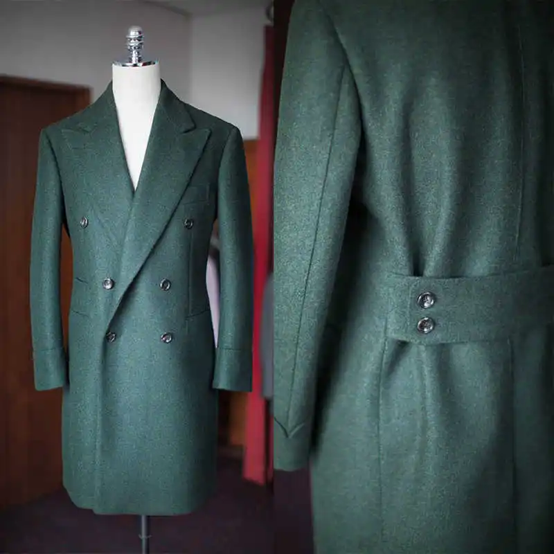 

Handsome One Piece Men Wedding Tuxedos Peaked Lapel Double Breasted Long Overcoat Business Occasion Custom Made