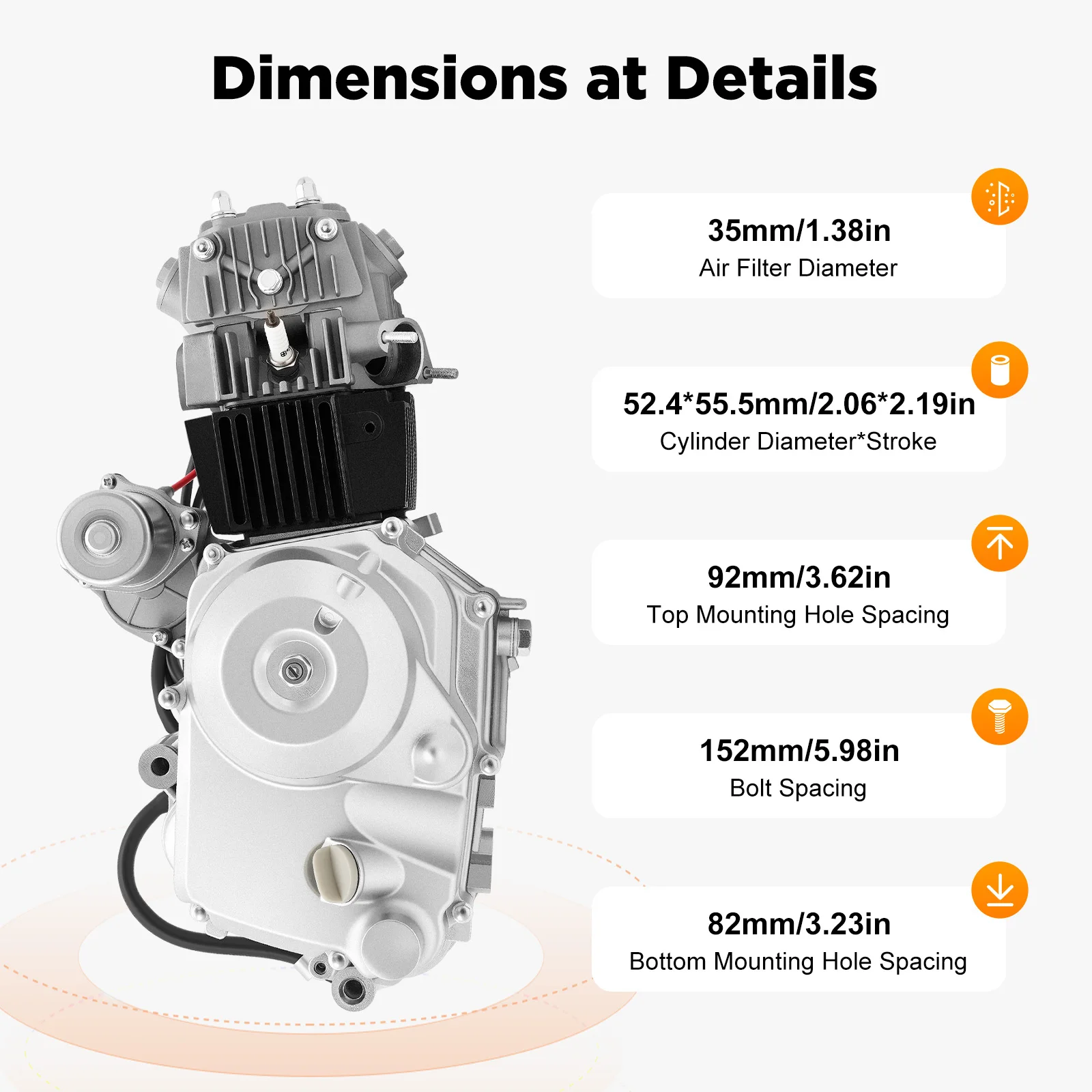 125CC 4-Stroke Engine Motor Kit 5.5KW Air Cooled CDI Electric/Foot Start Direct Replacement for ATV Dirt Bike Go Kart