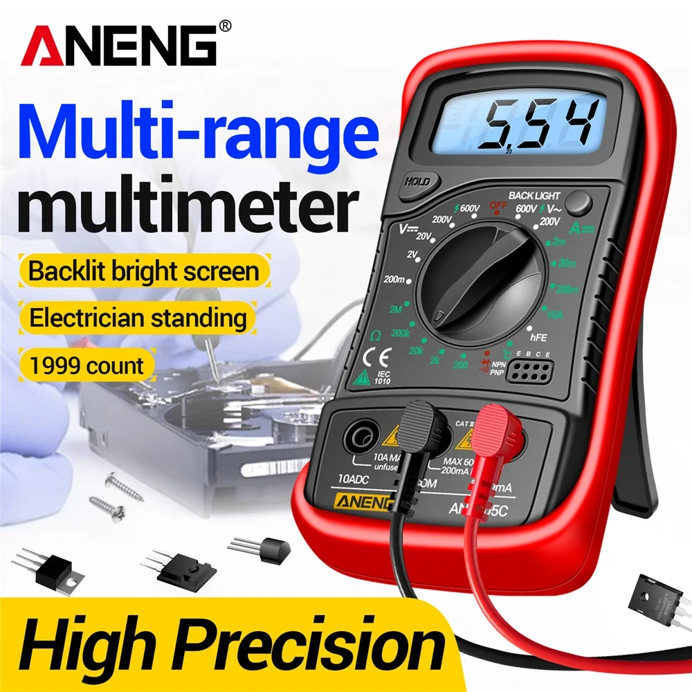 Digitales Multimeter AC/DC Amperemeter Volt Ohm Tester Messgerät Multimetro mit Thermoelement LCD-Hintergrundbeleuchtung Tragbares ANENG AN8205C Werkzeug