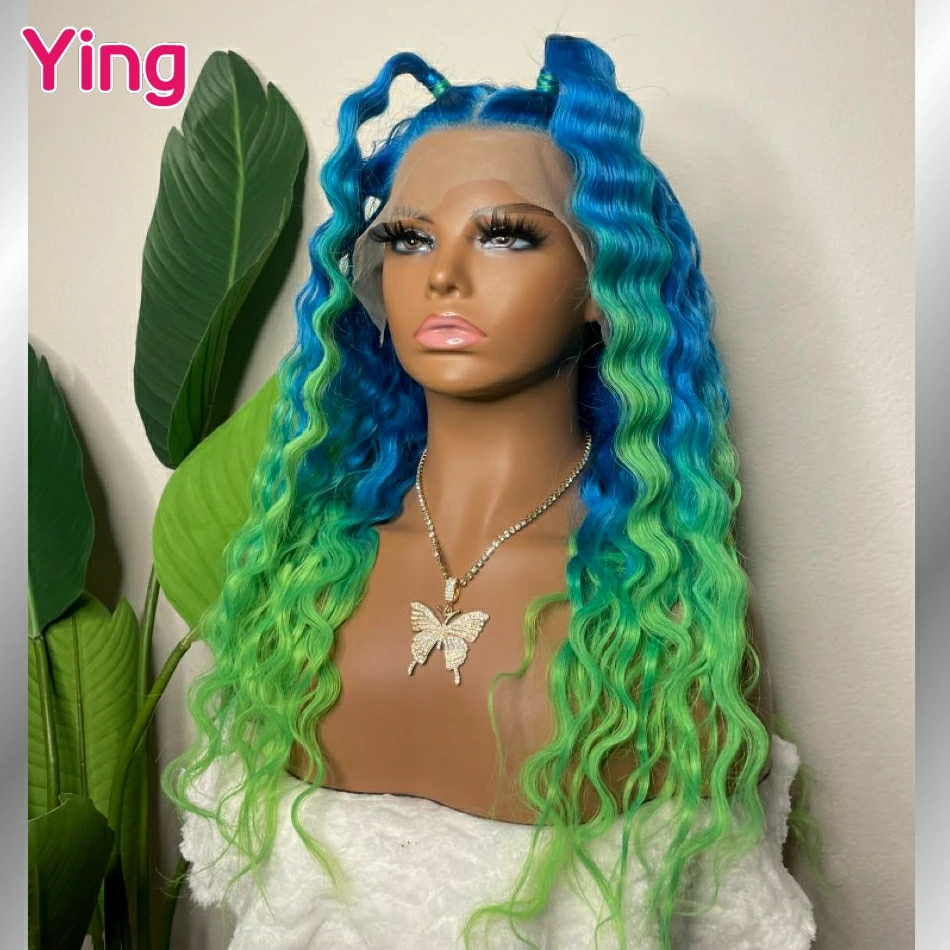 30 36 pulgadas onda profunda 13x4 13X6 peluca Frontal de encaje pelucas de cabello humano color azul verde 200% densidad agua onda rizada 5X5 peluca con cierre