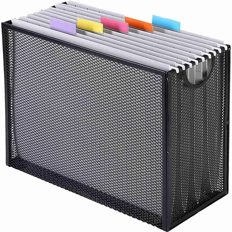3X Hanging File Organizer Filing Box,Metal Mesh File Crate Desk Organizer Magazine Holder With 15 Hanging Folders