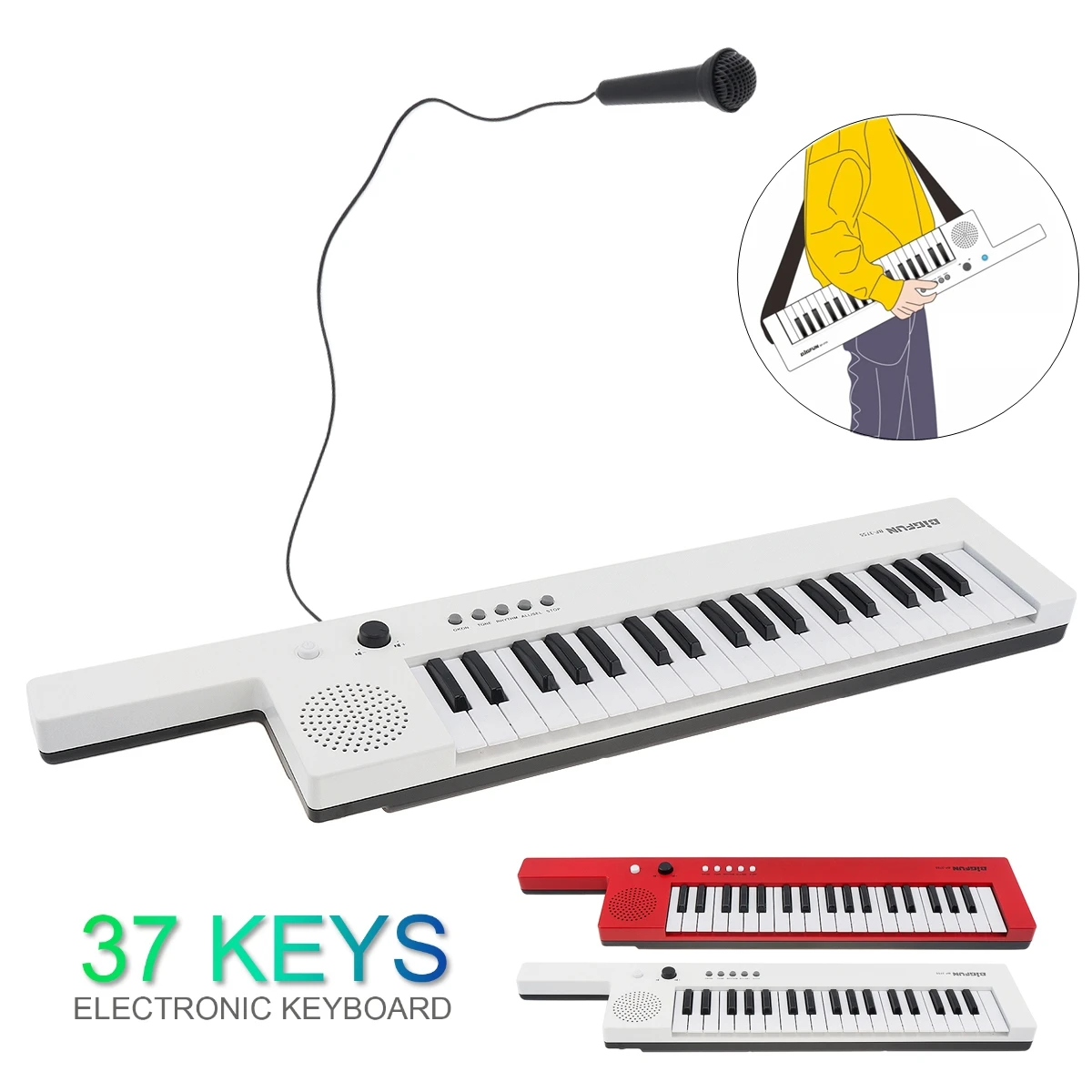 Rechargeable 37 Keys Electronic Organ Mini Key Board Children Piano with Shoulder Strap & Microphone Musical Gift