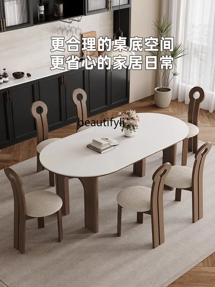 Y183Nordic minimalist solid wood rock slab dining table and chair combination modern minimalist home rectangular oval walnut