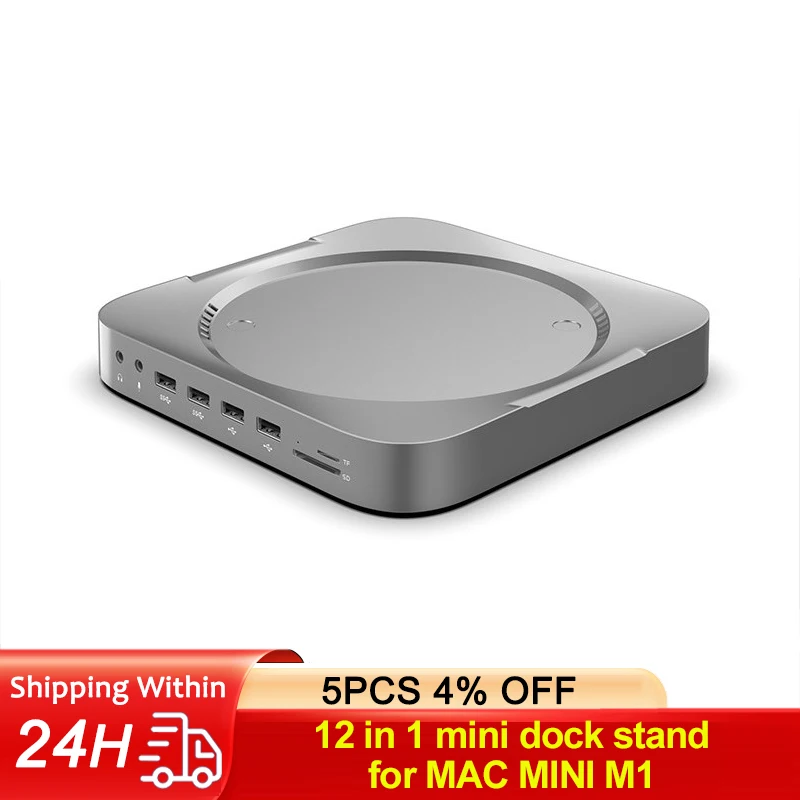 Rocketek 12 in 1 Mini Dock Stand 4k VGA SATA USB 3.0 HUB SSD HDD Enclosure 2.5 Mac Mini Stand Hub for MAC MINI M1