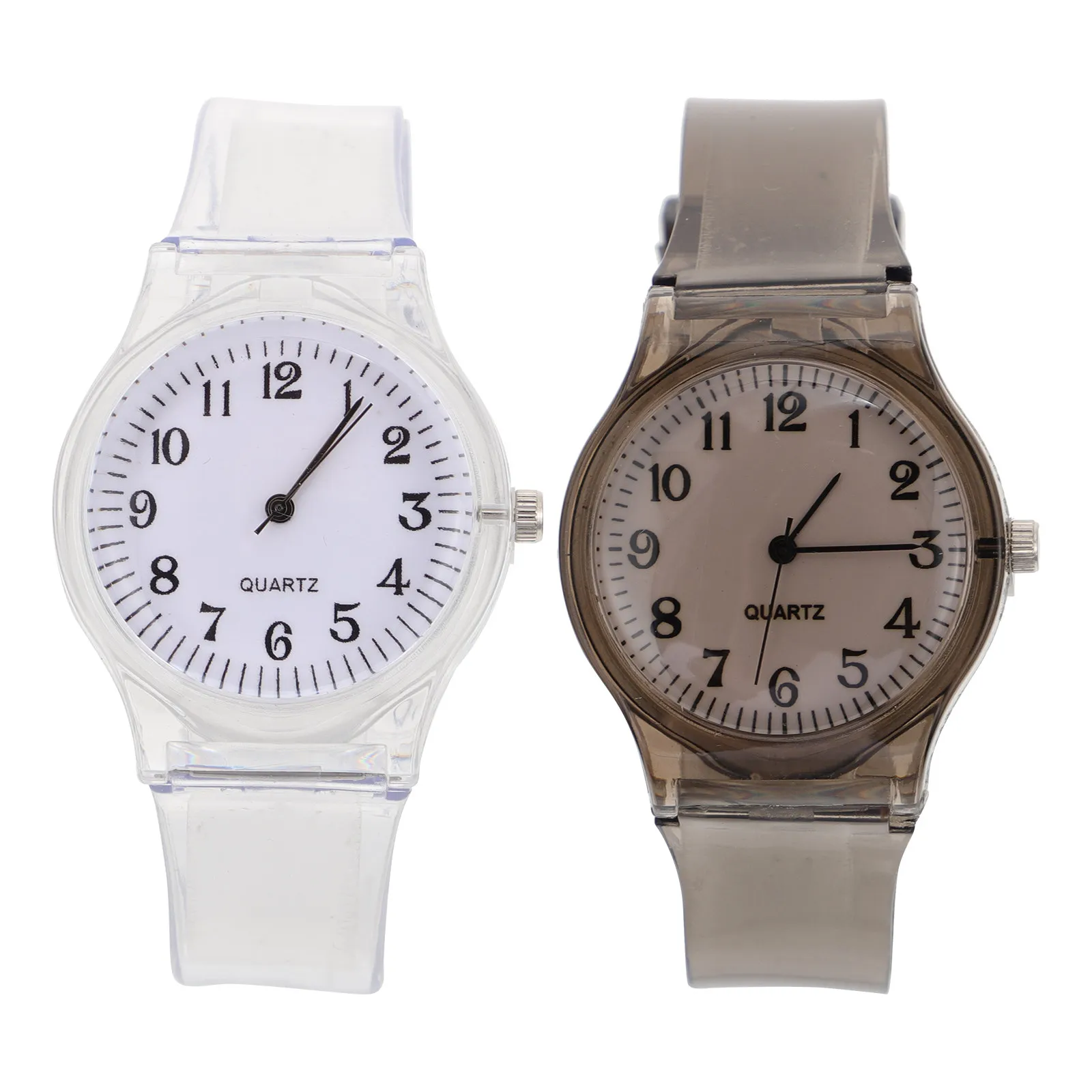 

2 шт. наручные часы с пластиковым прозрачным циферблатом, водонепроницаемые, классические, модные, подарочные часы для школы