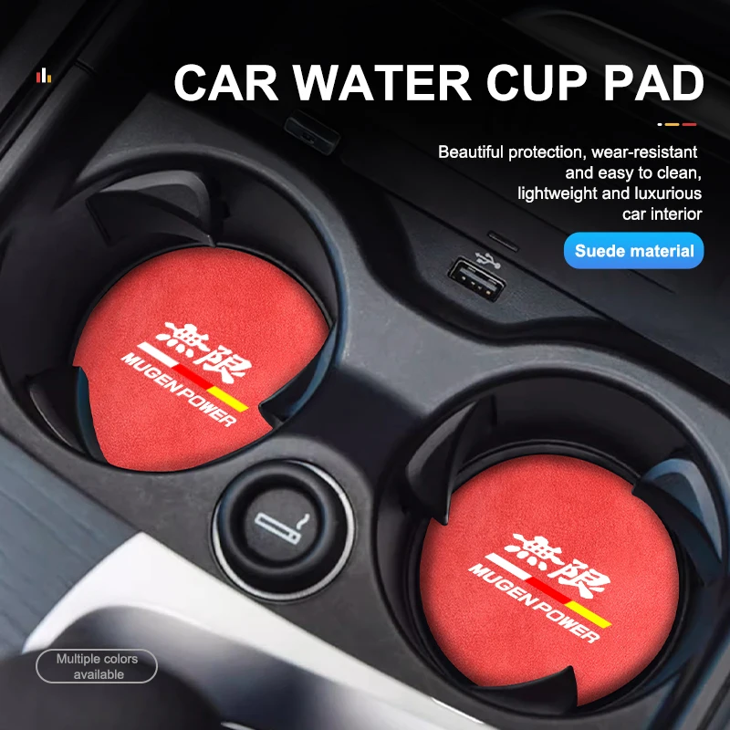 Car Coaster Water Cup Holder Anti-Slip Pad Suede Accessories For Honda Mugen Power Typer Civic Accord CRV