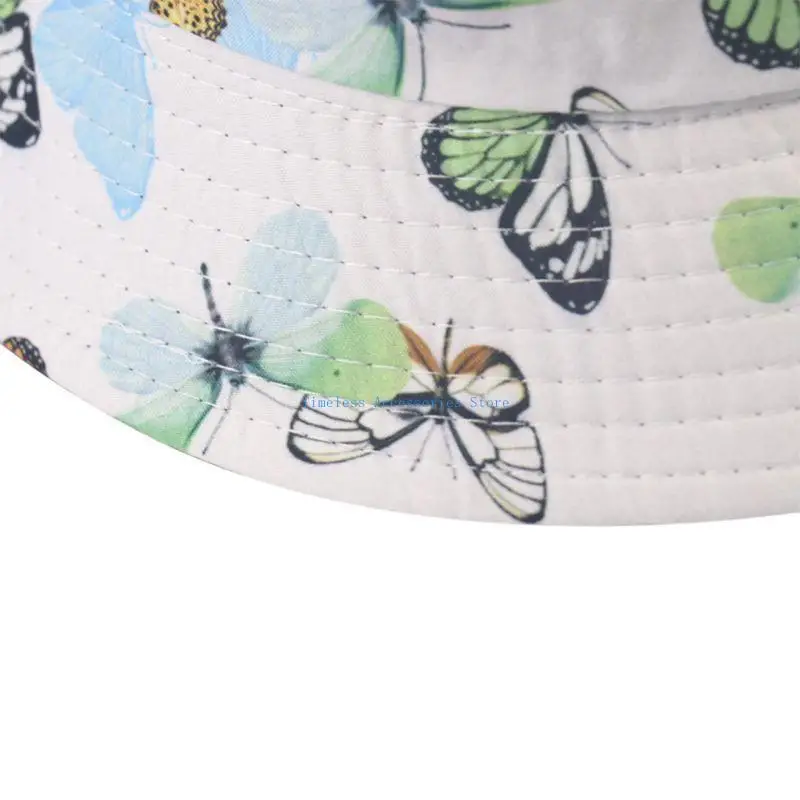 

97QE Women Summer Short Brim Sunscreen Bucket Hat Colorful for Butterfly Print Reversible Harajuku Hip Hop Foldable Fisherman