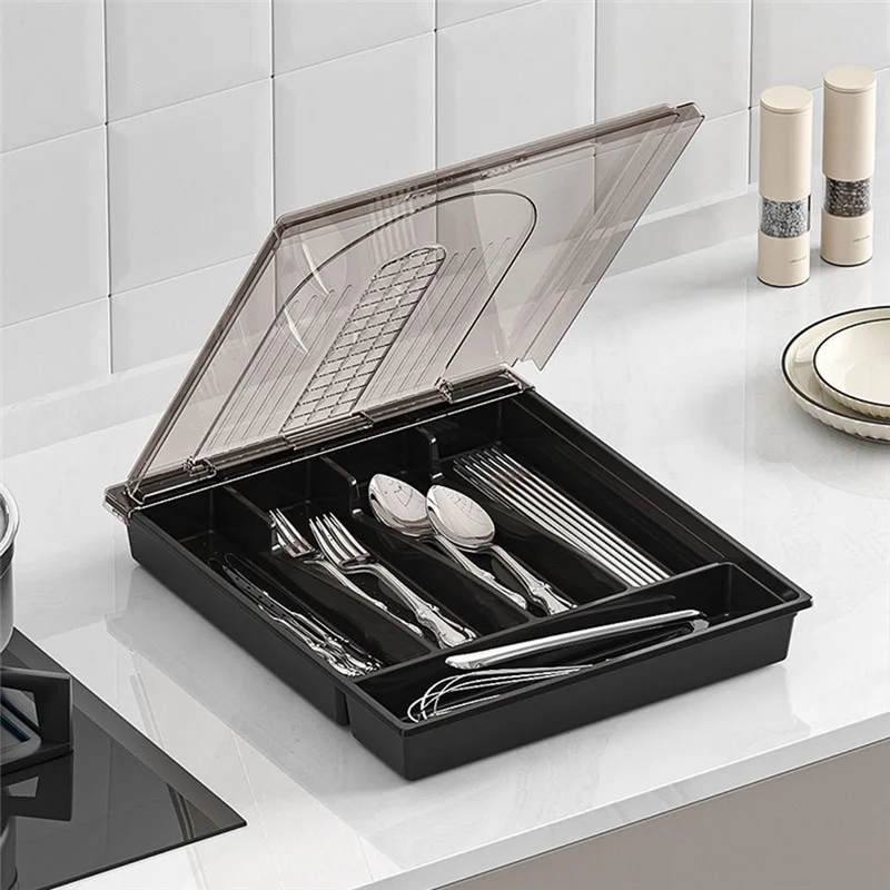 B-T Portable Cutlery Storage Box Sealed Dustproof Cutlery With Lid Kitchen Spoon Fork Knife Storage Box